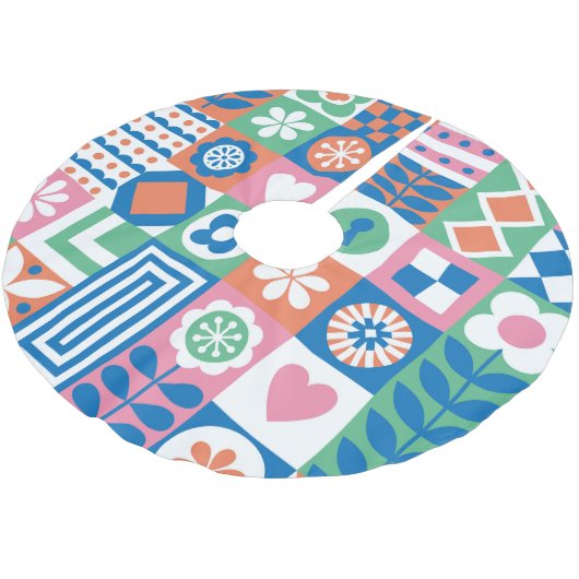 抽象芸術フローラ:北欧フォークデザイン。 ブラッシュドポリエステルツリースカート (アングル)