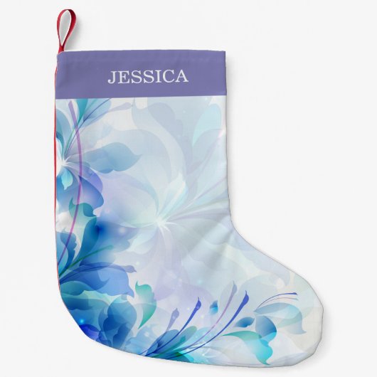 抽象芸術フローラ（紫の青と白） スモールクリスマスストッキング (正面)