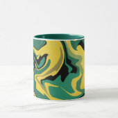 抽象芸術フローンググリーンとイエローデザイン マグカップ (中央)