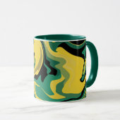 抽象芸術フローンググリーンとイエローデザイン マグカップ (正面右)