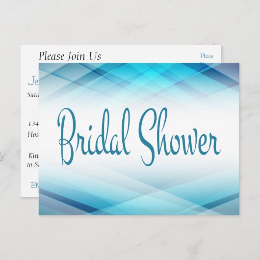 抽象芸術ブライダルシャワーブルー&ホワイト招待状 インビテーションポストカード (正面/裏面)
