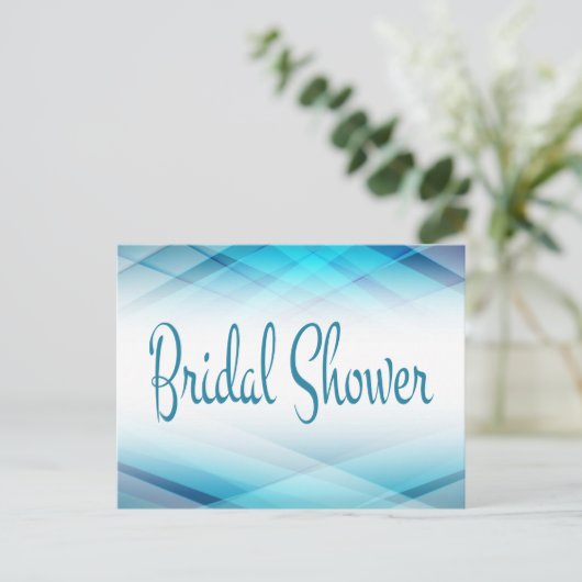 抽象芸術ブライダルシャワーブルー&ホワイト招待状 インビテーションポストカード (スタンド正面)