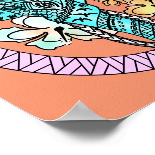 抽象芸術ブライトエレファントポリネシアのタトゥーアート ポスター (角)