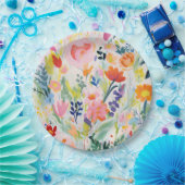 抽象芸術ブライトカラフルフラワーイラストレーション ペーパープレート (パーティー)