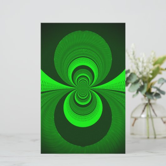 抽象芸術ブライトグリーングルービー万華鏡のように千変万化するパターンパターン 便箋 (スタンド正面)