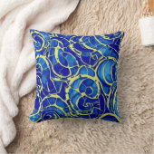 抽象芸術ブライトブルーモサイアックパターン クッション (ブランケット)