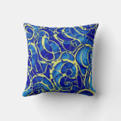 抽象芸術ブライトブルーモサイアックパターン クッション (裏面)