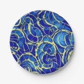 抽象芸術ブライトブルーモサイアックパターン ペーパープレート (正面)
