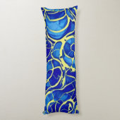 抽象芸術ブライトブルーモサイアックパターン ボディピロー (裏面 (縦))