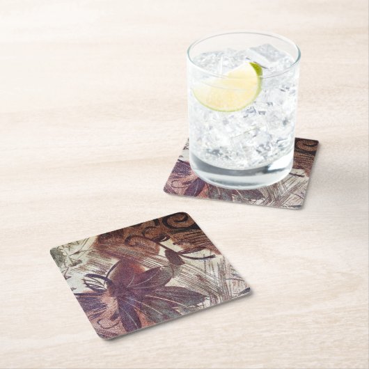 抽象芸術ブラウンフローラデザイン1 スクエアペーパーコースター (インサイチュ)