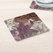 抽象芸術ブラウンフローラデザイン1 スクエアペーパーコースター (アングル)