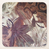 抽象芸術ブラウンフローラデザイン1 スクエアペーパーコースター (正面)