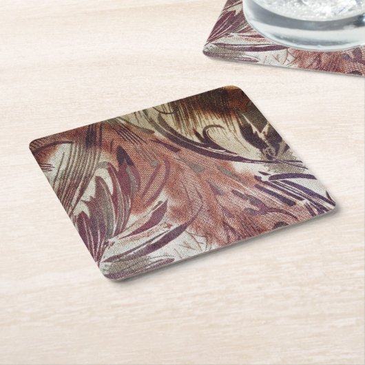 抽象芸術ブラウンフローラデザイン2 スクエアペーパーコースター (アングル)