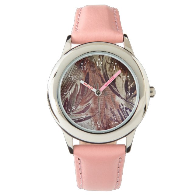 抽象芸術ブラウンフローラデザイン2 腕時計 (正面)