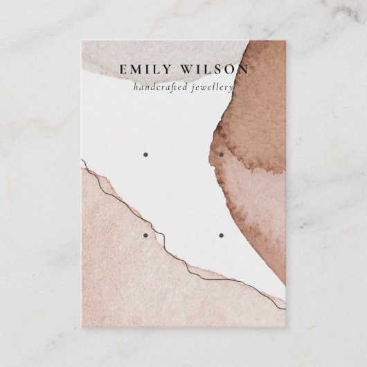 抽象芸術ブラウンベージュ水彩2イヤリングディスプレイ 名刺 (正面)