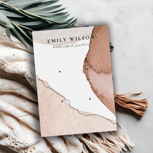 抽象芸術ブラウンベージュ水彩2イヤリングディスプレイ 名刺