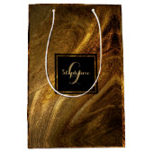 抽象芸術ブラウンラグジュアリー金ゴールドグリッターシモダンック ミディアムペーパーバッグ (正面)