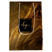 抽象芸術ブラウンラグジュアリー金ゴールドグリッターシモダンック ミディアムペーパーバッグ (裏面)