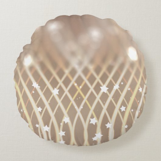 抽象芸術ブラウン、波の星の背景。 ラウンドクッション (正面)