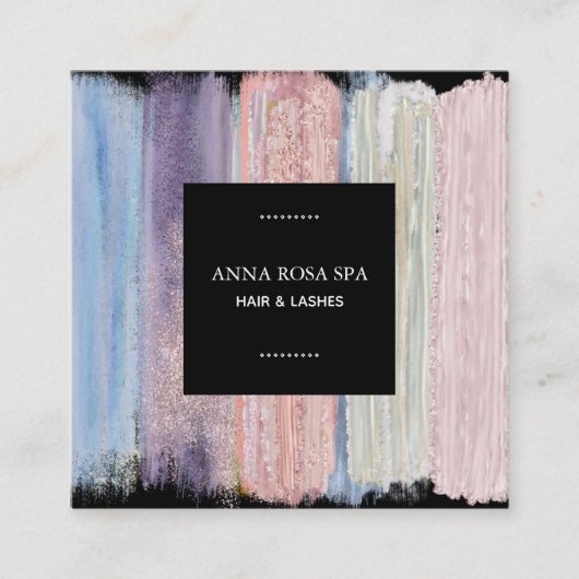 *~*抽象芸術ブラシのスプラッシュストライプ金ゴールドグリッター スクエア名刺 (正面)