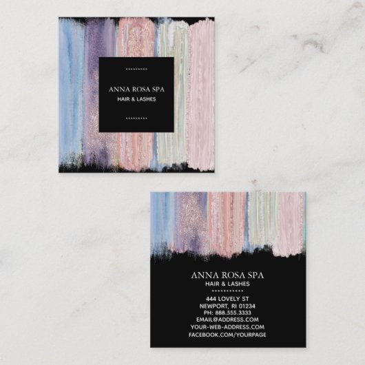 *~*抽象芸術ブラシのスプラッシュストライプ金ゴールドグリッター スクエア名刺 (正面/裏面)