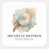 抽象芸術ブラシストローク付きホログラフィックオパール スクエアシール (正面)