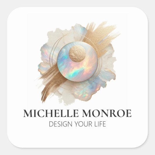抽象芸術ブラシストローク付きホログラフィックオパール スクエアシール (正面)