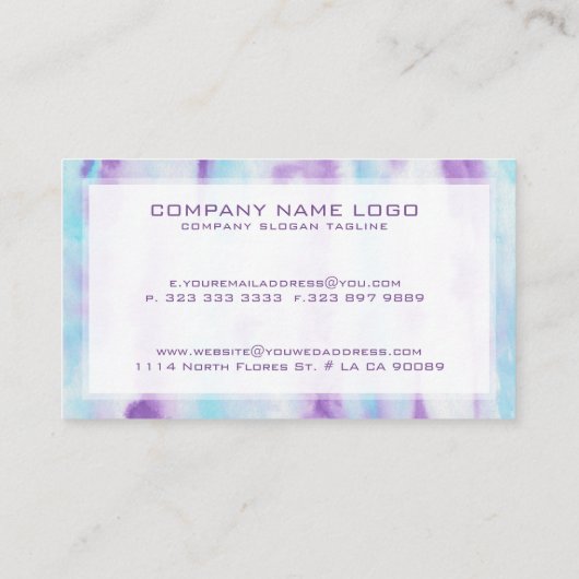 抽象芸術ブラシストローク紫ブルー&ホワイト 名刺 (裏面)
