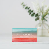 抽象芸術ブラシストローク赤ターコイズ 名刺 (スタンド正面)