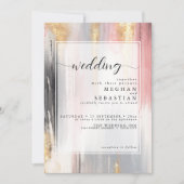 抽象芸術ブラシストローク赤面金ゴールド炭 招待状 (正面)