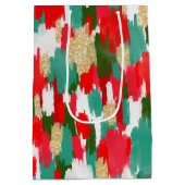 抽象芸術ブラシストローク金ゴールドグリッタークリスマス ミディアムペーパーバッグ (裏面)