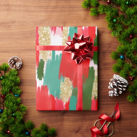 抽象芸術ブラシストローク金ゴールドグリッタークリスマス ラッピングペーパー (クリスマスギフト)
