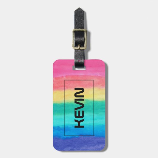 抽象芸術ブラシストローク(ピンク、青、緑、黄) ラゲッジタグ (正面縦)