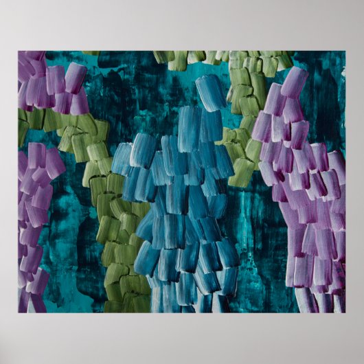 抽象芸術ブラシストローク（青、緑、紫） ポスター (正面)