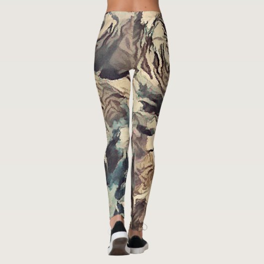 抽象芸術ブラシテクスチャバラプリントブラウン レギンス (裏面)