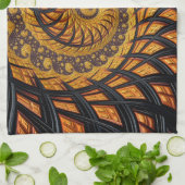 抽象芸術ブラックおよび金ゴールドスパイラルフラクタル キッチンタオル (折り畳み)