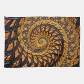 抽象芸術ブラックおよび金ゴールドスパイラルフラクタル キッチンタオル (横)