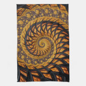 抽象芸術ブラックおよび金ゴールドスパイラルフラクタル キッチンタオル (縦)