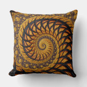 抽象芸術ブラックおよび金ゴールドスパイラルフラクタル クッション (正面)
