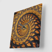 抽象芸術ブラックおよび金ゴールドスパイラルフラクタル スクエア壁時計 (傾斜)