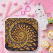 抽象芸術ブラックおよび金ゴールドスパイラルフラクタル ペーパープレート (パーティー)