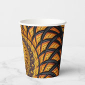 抽象芸術ブラックおよび金ゴールドスパイラルフラクタル 紙コップ (裏面)