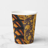 抽象芸術ブラックおよび金ゴールドスパイラルフラクタル 紙コップ (右)