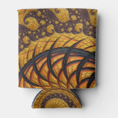 抽象芸術ブラックおよび金ゴールドスパイラルフラクタル 缶クーラー (正面)