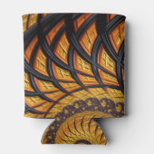 抽象芸術ブラックおよび金ゴールドスパイラルフラクタル 缶クーラー (裏面)