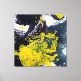 抽象芸術ブラックとイエローのブラシストローク キャンバスプリント