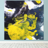 抽象芸術ブラックとイエローのブラシストローク キャンバスプリント (インサイチュ (ウッドフロア))