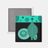 抽象芸術ブラックとグリーンリーフ マグネット (正面/裏面)