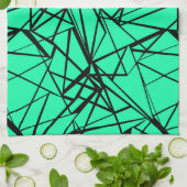 抽象芸術ブラックとターコイズ キッチンタオル (折り畳み)