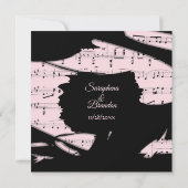 抽象芸術ブラックとピンクの音楽結婚式招待状 招待状 (裏面)